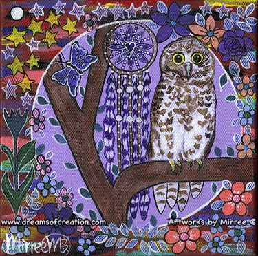 Powerful Owl Dreaming Contemporary Aboriginal Art Original Painting by Mirree